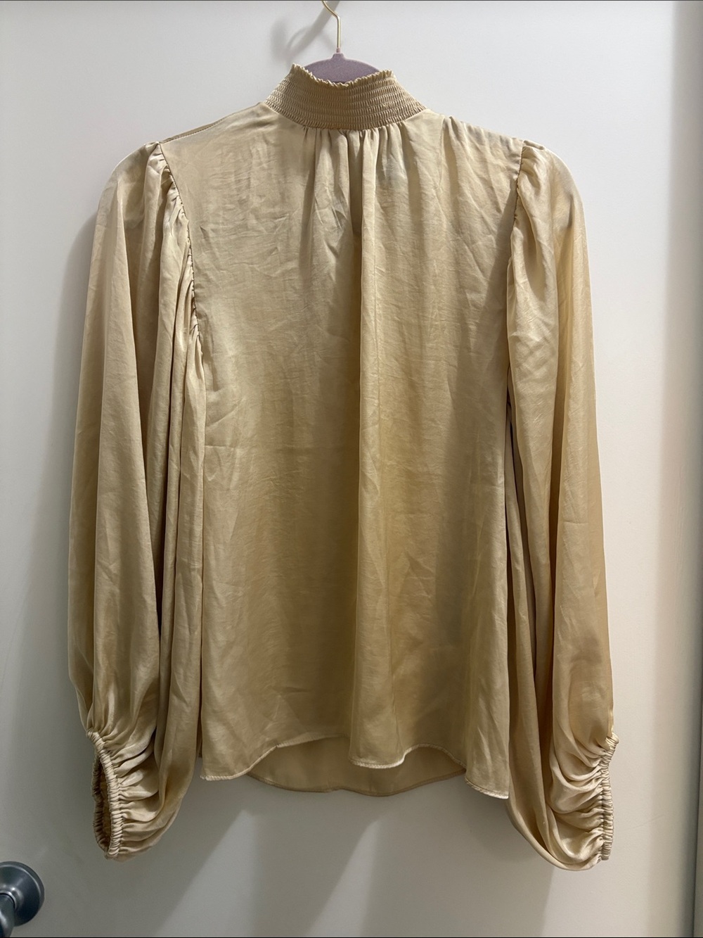 MSK Elegant High-Neck Balloon Sleeve Blouse - Beige